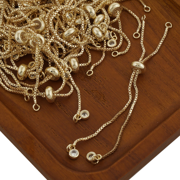 5pieces 14k gold filled Sliding Stopper Adjustable Bracelet with crystal beads, Box Chain,adjustable Anklet 10405250