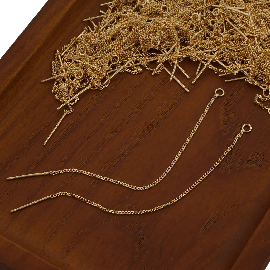5PCS 14k gold filled Earring Chain, Box Chain/Curb Chain Thread with open ring, Gold Filled Threader Ear Findings Long Chain Earring 104177