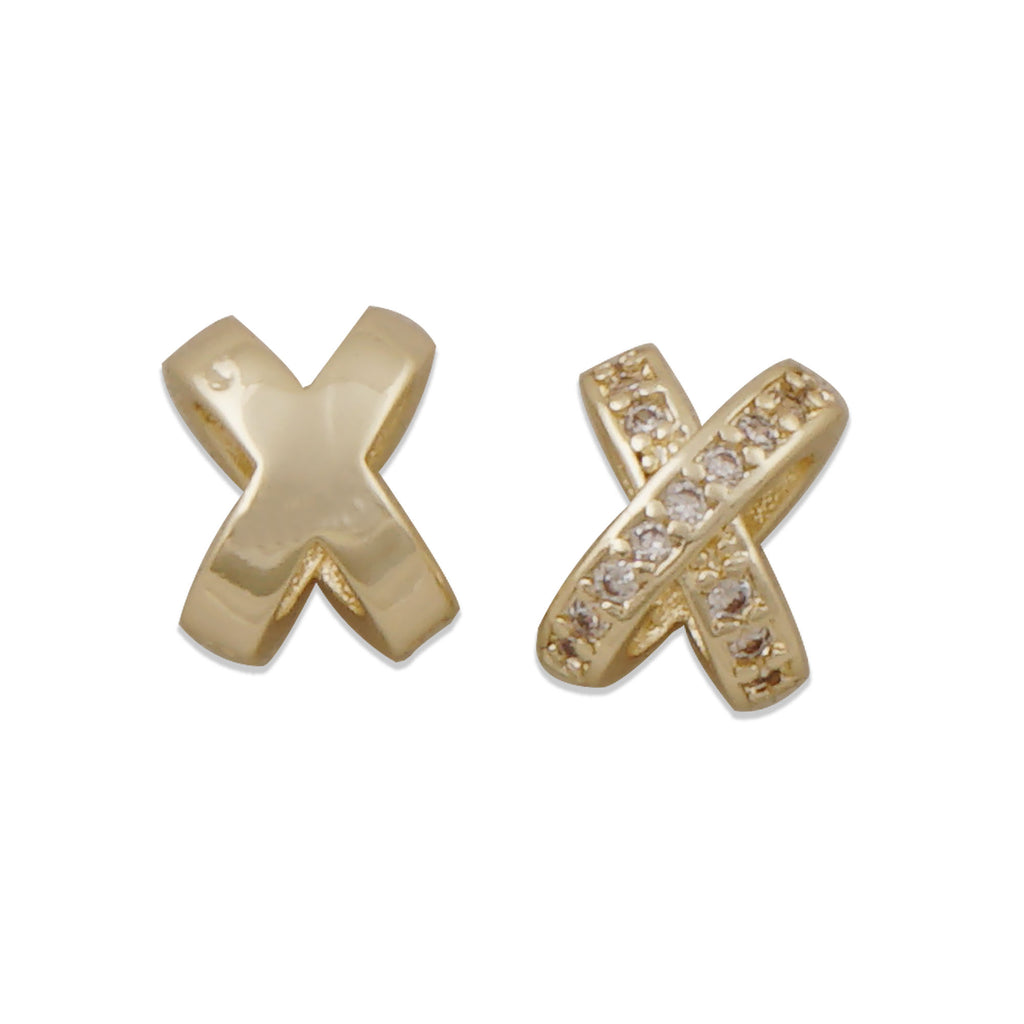 5PCS 14k Gold Filled Cross Spacer Beads, X Spacer Beads with Zircon, Golden Spacers for Bracelet/Necklace Making 10420250