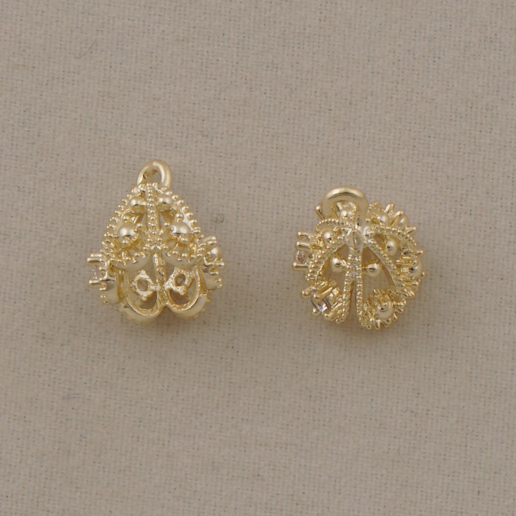 5PCS 14k Gold Filled Ornate Filigree Tassel Cap, Brass Bead Cap with Crystal, Teardrop Caps, Cone Cap 10420450