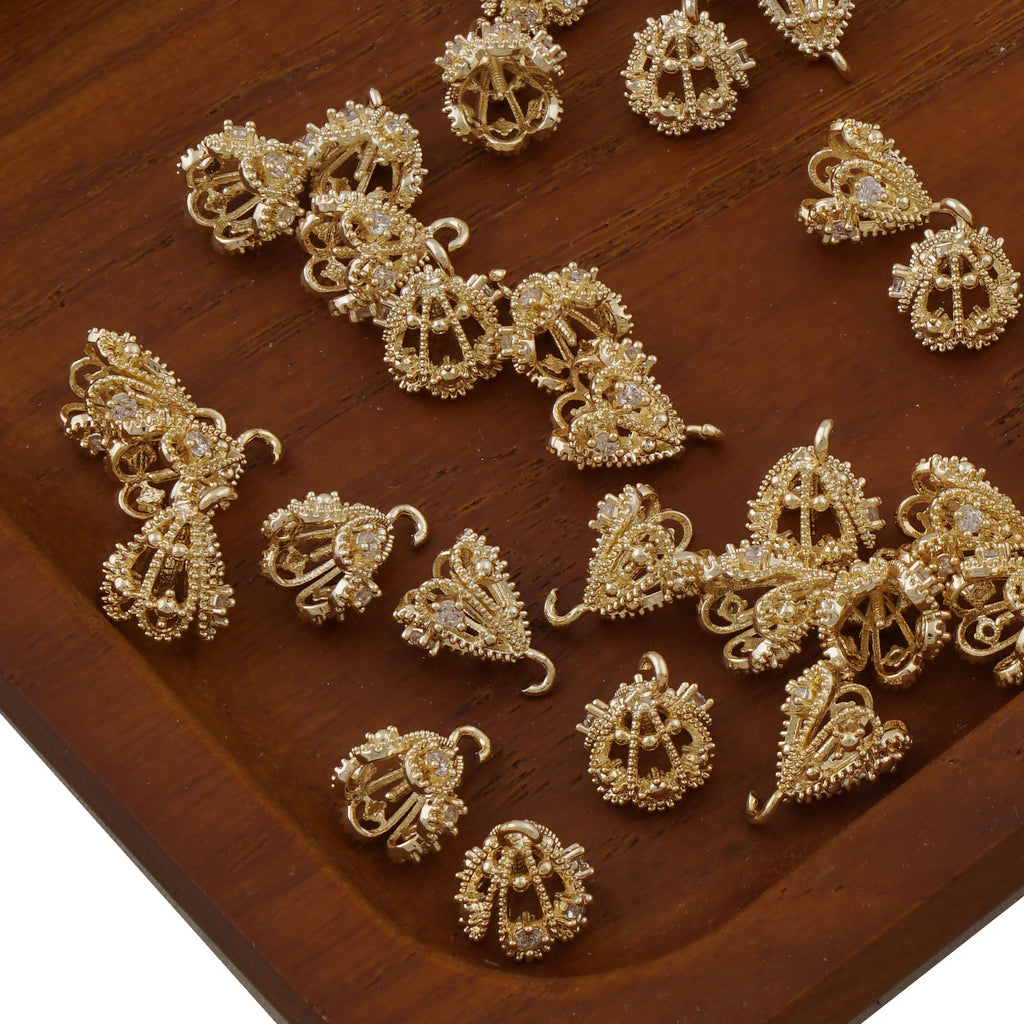 5PCS 14k Gold Filled Ornate Filigree Tassel Cap, Brass Bead Cap with Crystal, Teardrop Caps, Cone Cap 10420450