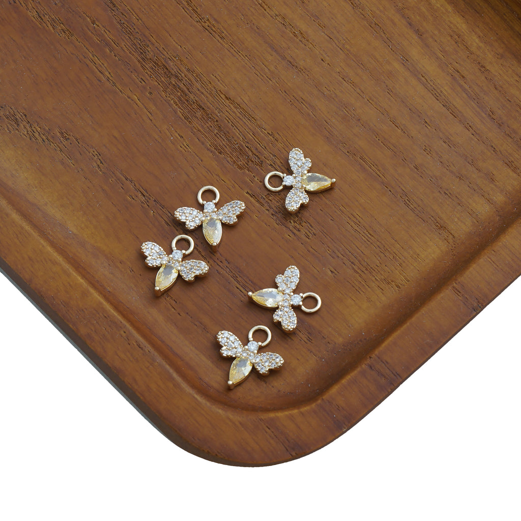 14k Gold Filled Crystal Cubic Zircon Honey Bee Charm, Tiny Bee Charm, Minimalist Honey Bee Jewelry Making 10423053