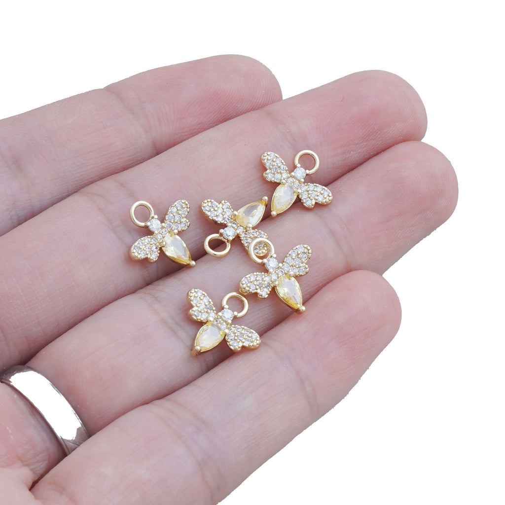 14k Gold Filled Crystal Cubic Zircon Honey Bee Charm, Tiny Bee Charm, Minimalist Honey Bee Jewelry Making 10423053