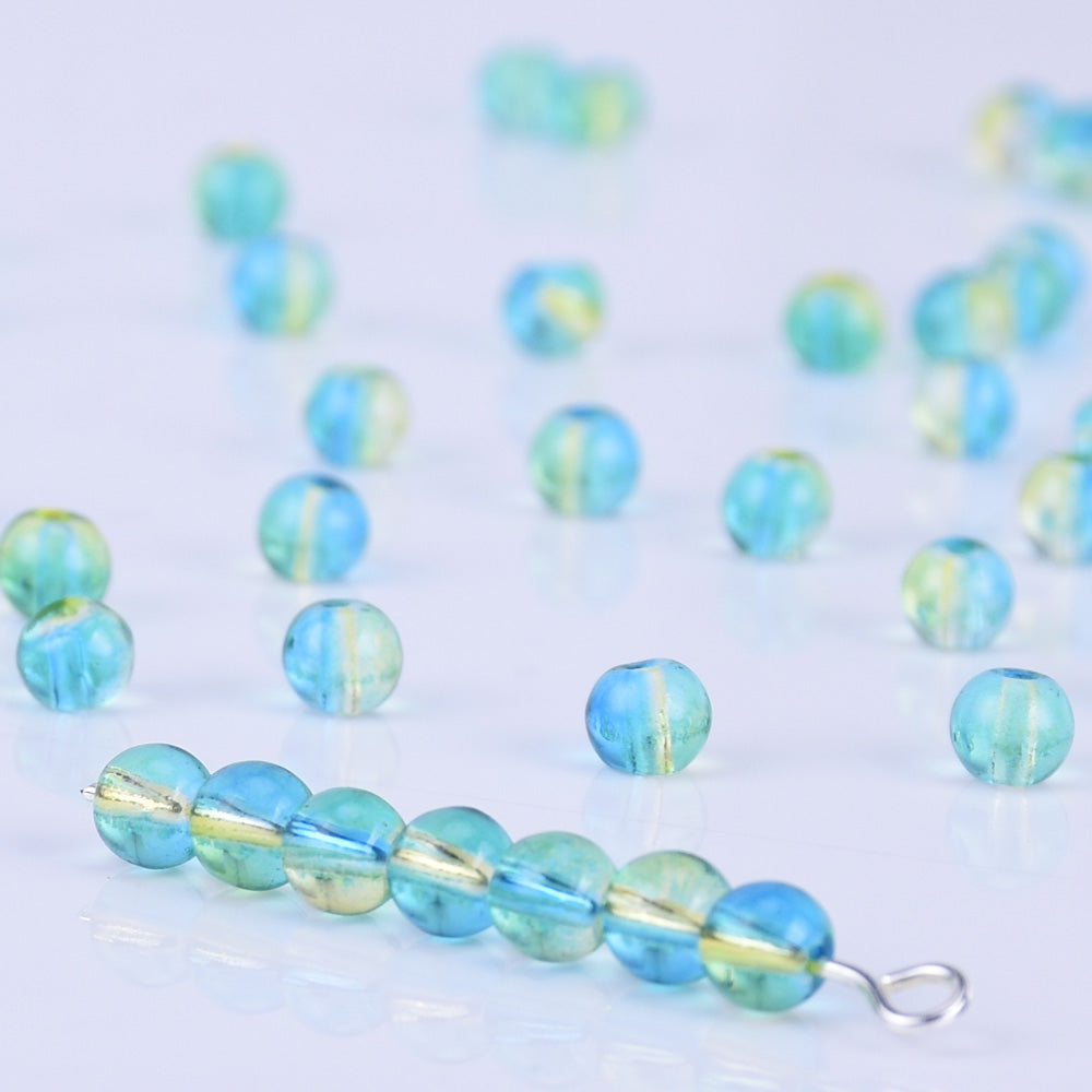 6mm Glass Round Beads Glass Ball Beads Czech Glass round Seed Beads Jewelry Making Beading Supplies light blue 50pcs