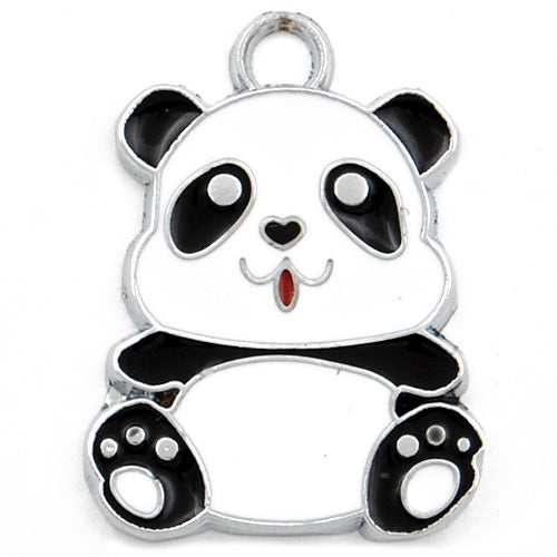 Cute Panda Enamel Charms,white and black,height 27mm,width 20mm,thick 1.8mm,Sold 20 PCS Per Package