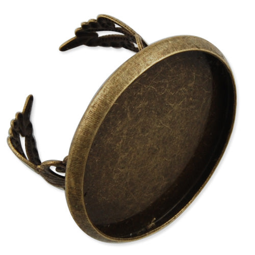 25mm Round Adjustable Shallow bottom Antique Bronze  plated Ring Base Setting Pendants With 25 MM round Pad,Sold 20PCS Per Package