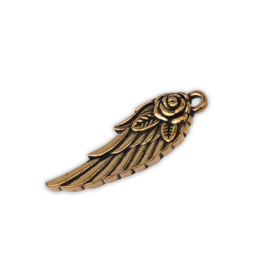 20 Antique Gold Angel Wing Charms Rose Angel Wings Charms,Feather Charms 11x30mm Fashion Trendy Pendants