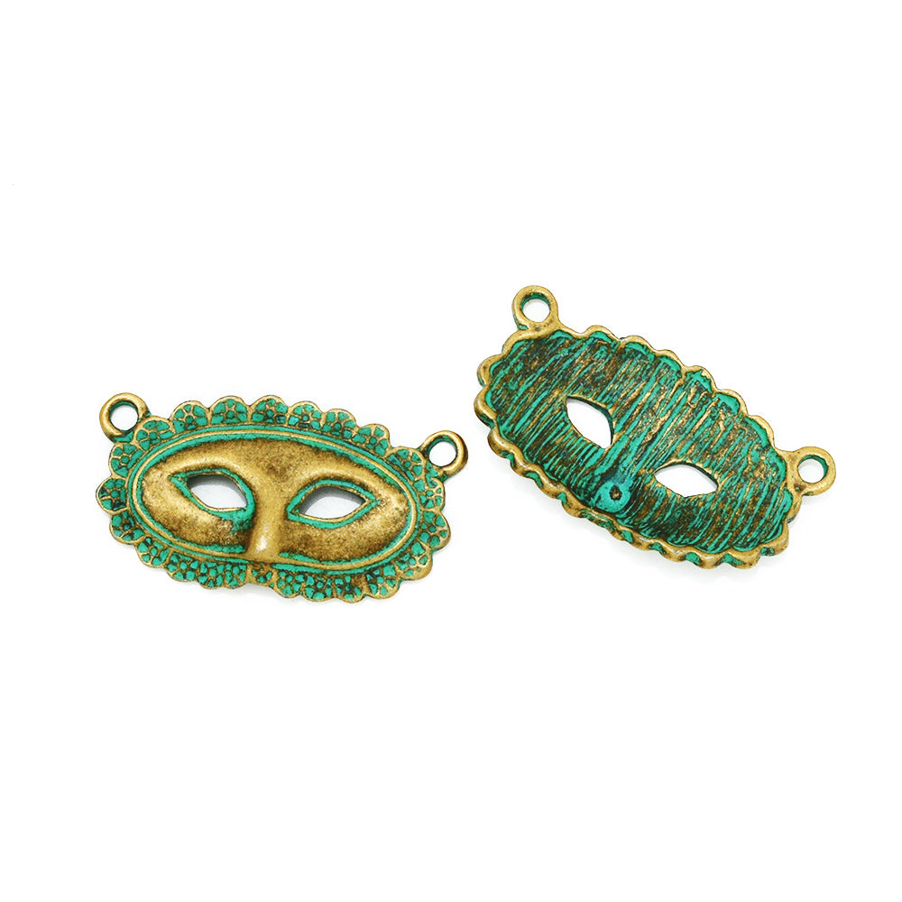 33*28mm Verdigris Patina Mask Connectors,Metal Charms,Connector Findings,Double Handing,Thickness 5mm,20pcs/lot