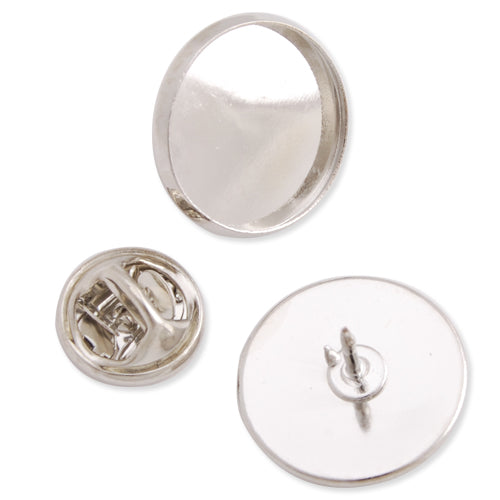 16mm Imitation Rhodium Plated Copper Cameo Brooch back,Tie Tac Clutch with 16mm Round Bezel Cup,sold 50pcs per pkg