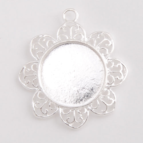 2013-2014 new arrived Silver Plated Flower Pendant trays,lead and nickle free,fit 20mm round glass cabocon,sold 20pcs per pkg