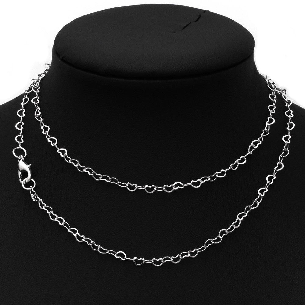 24" 4.3*3mm Heart Link Completed Chain,Imitation Rhodium Jewelry Chains,Flat Thin Necklace Chain,10pcs/lot