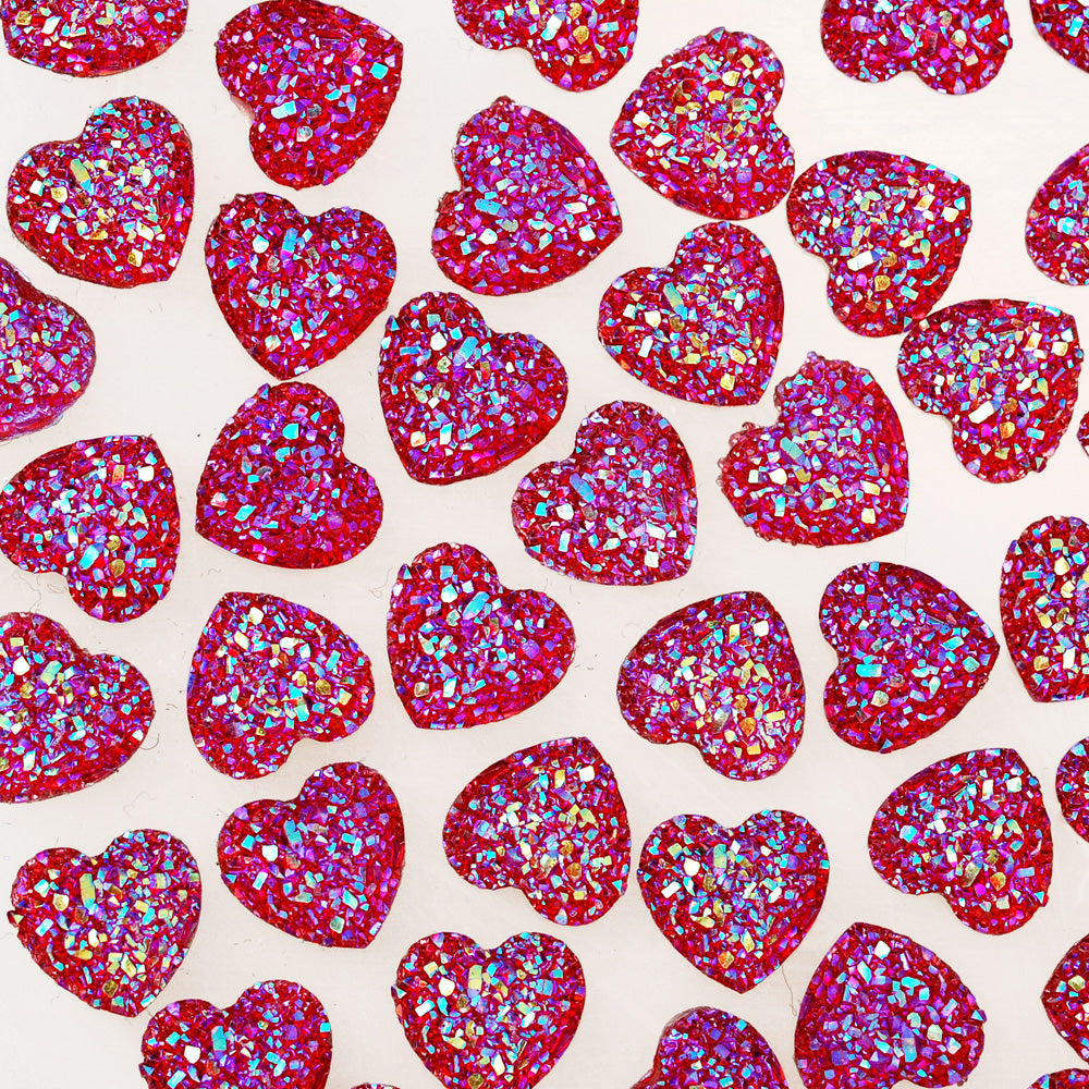 100 Red  Heart Litter Resin Cabochons Druzy Studs Mermaid Deco Jewelry Findings 12mm