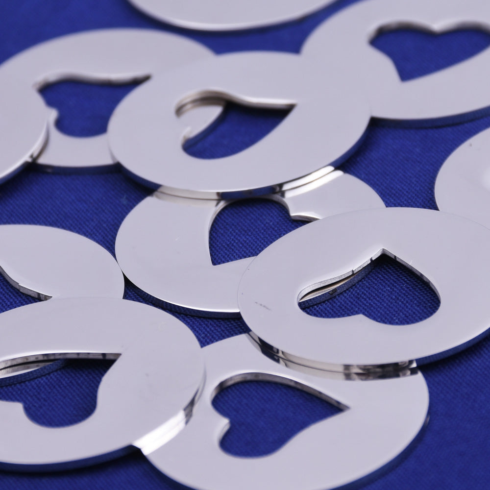 10 tibetara® Stainless Steel about 1" 25mm Round Tilted Heart Hole Washer Stamping Blanks Handstamping Supply