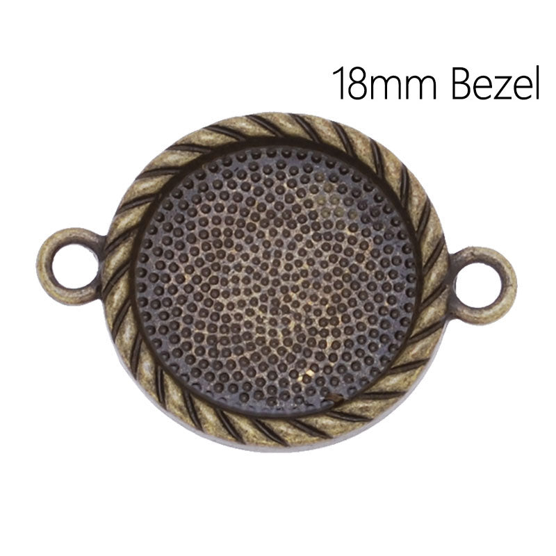 Bracelet Connector with 18mm Round Bezel,Zinc Alloy filled,Antique Bronze plated,20pcs/lot