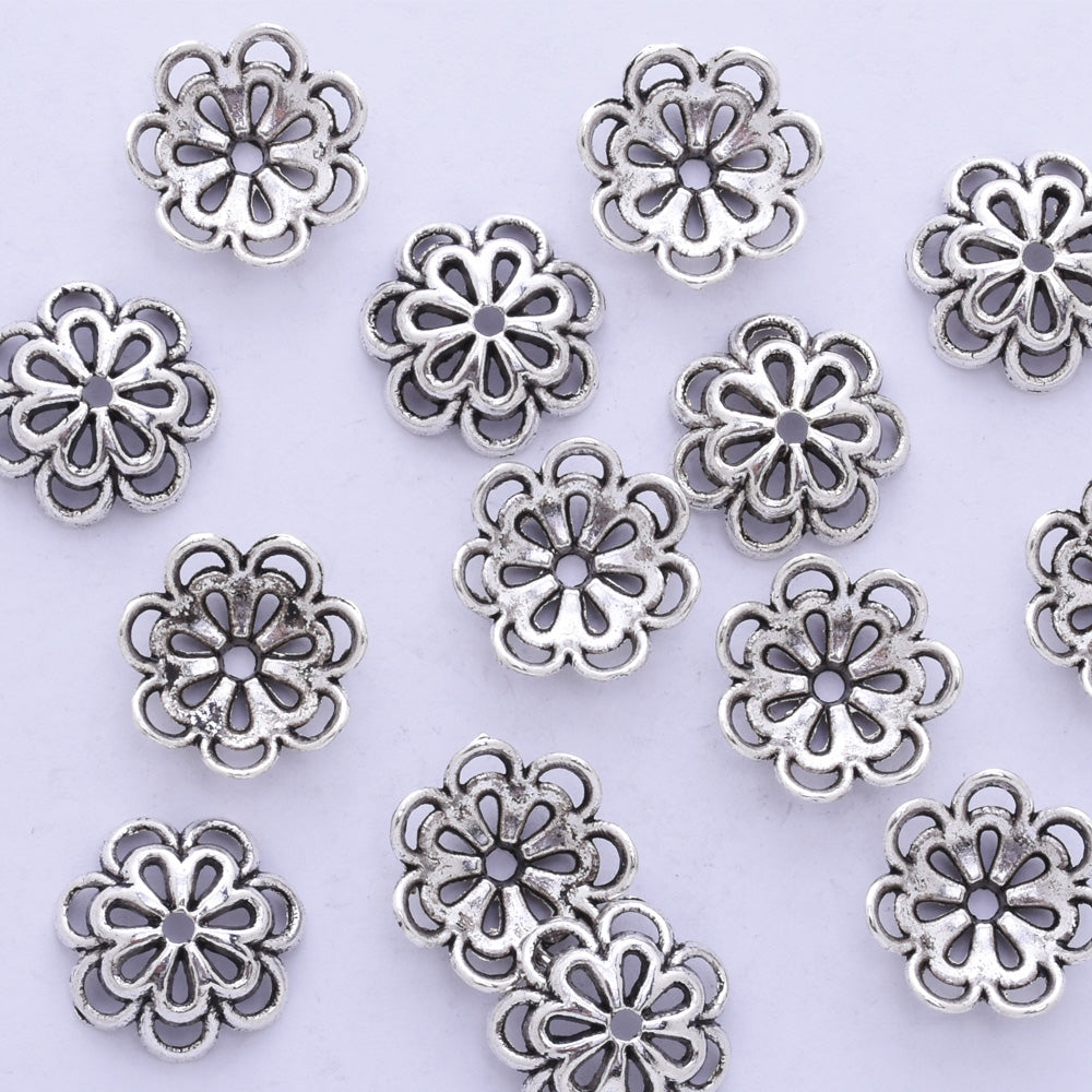12mm Antique silver Filigree Flower Bead Caps Spacer Jewelry Findings Charms European Beads 50pcs