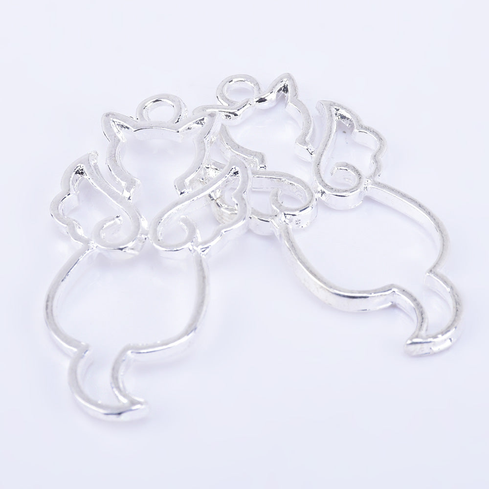 37*18*2mm Zinc alloy Imitation Rhodium Angel cat Open Back Bezel Pendant Tray Blank Frame Charm 10pcs 10233703