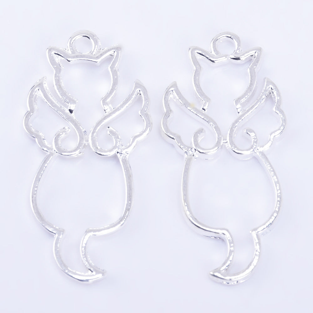 37*18*2mm Zinc alloy Imitation Rhodium Angel cat Open Back Bezel Pendant Tray Blank Frame Charm 10pcs 10233703