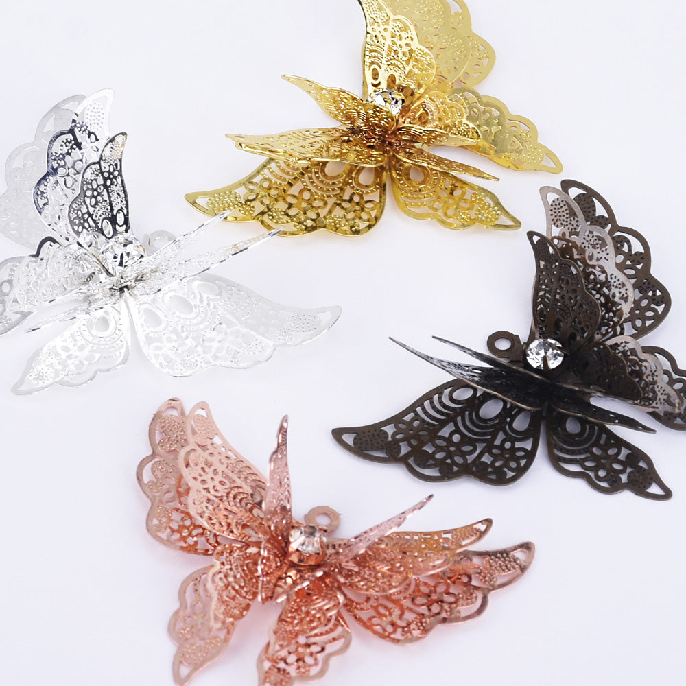 25*35mm Brass 3D Butterfly filigree pendant Hollow butterfly jewelry charms Supply 10pcs