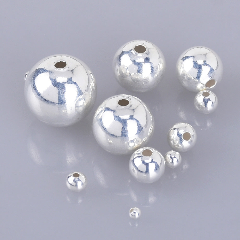 925 Sterling Silver Round Beads Seamless Silver Large Small Hole