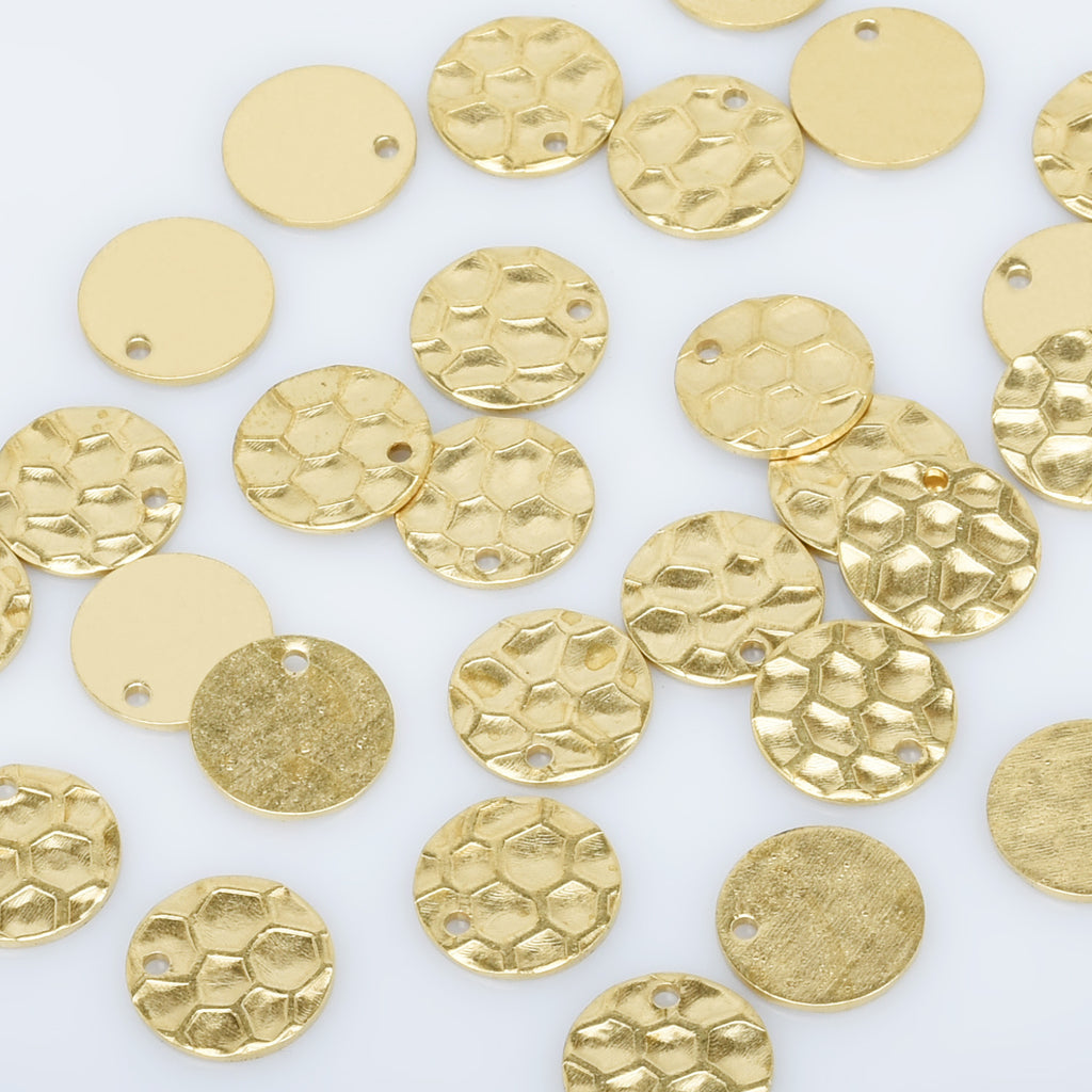7/16" Raw Brass Hammered Round Disc Charms Metal Hammered Stamping Blank Circle pendant 20pcs 10276050