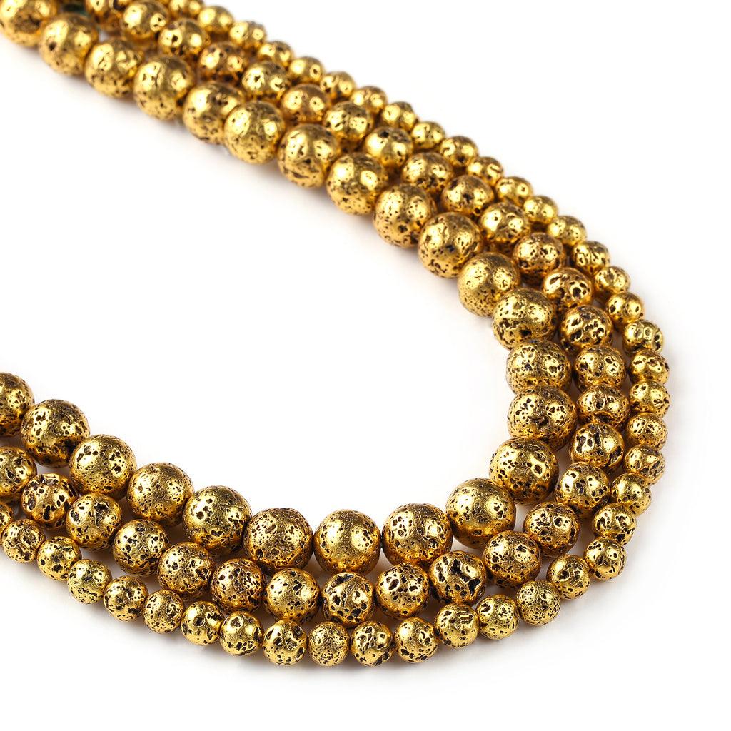 Volcanic Lava Round Bead 6 8 10mm volcanic stone beads wholesale loose beads Gold plated 15" Full Strand 103029