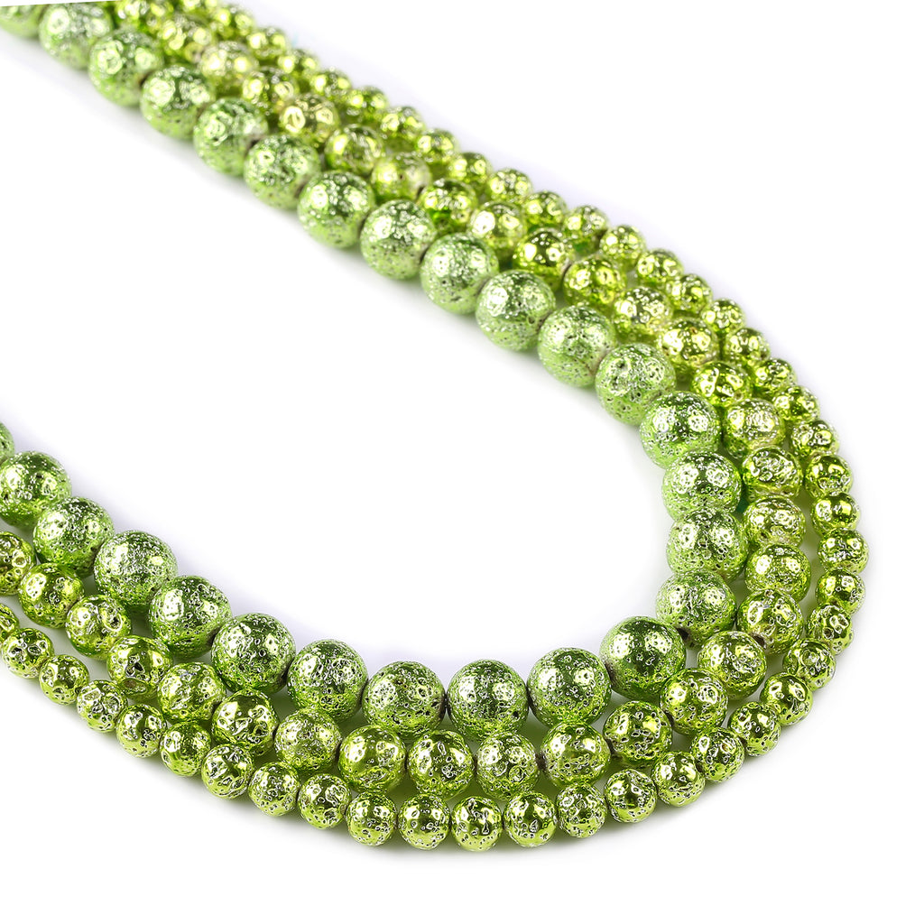 Green Lava Beads 6 8 10mm Lava Rock Stone Wholesale Mala Beads 15" Full Strand 103033