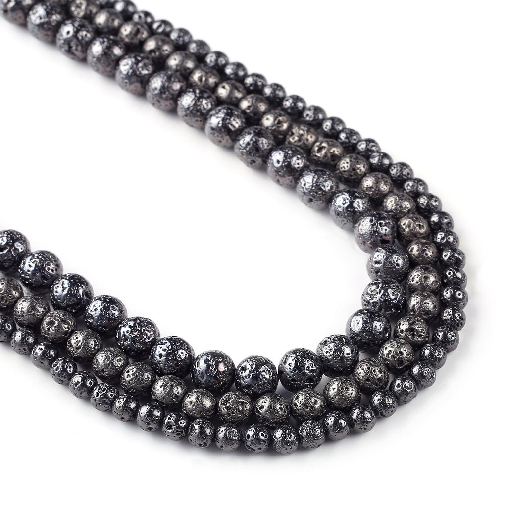 Gun Metal Black Lava Beads 6 8 10mm Lava Rock Stone Wholesale Jewelry beads 15" Full Strand 103034