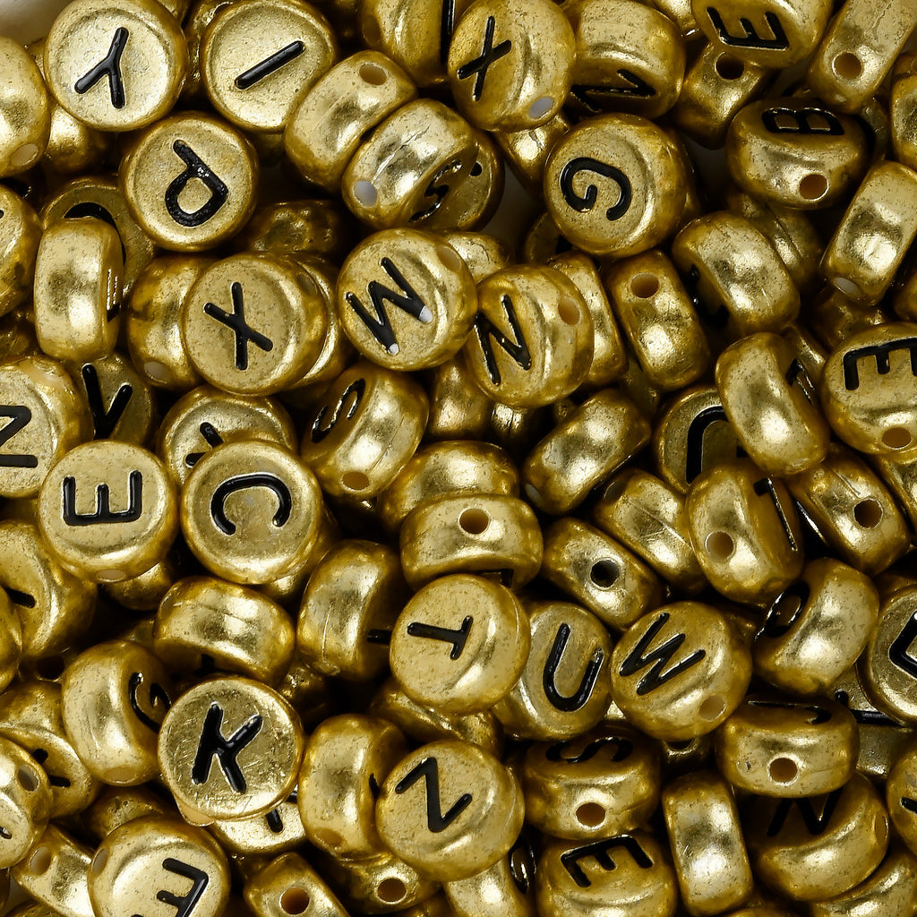 7mm Gold Acrylic Alphabet Beads ABC Letter Beads Spacer Beads Round Name Bead for Bracelet 100pcs/bag 10312950