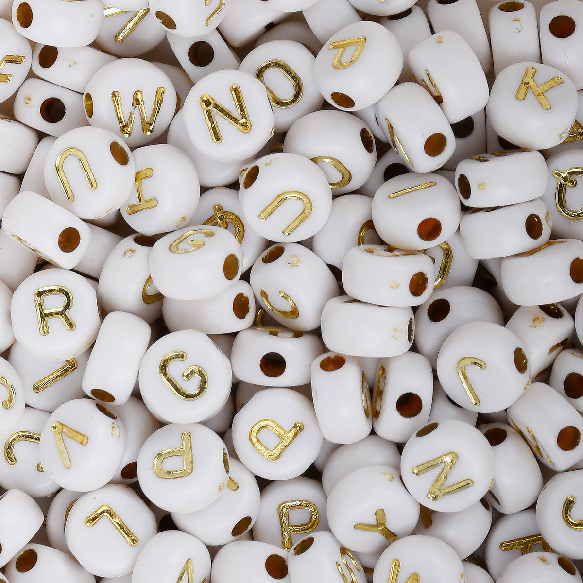 600 White Acrylic Letter Alphabet Beads with Silver Letters 7mm