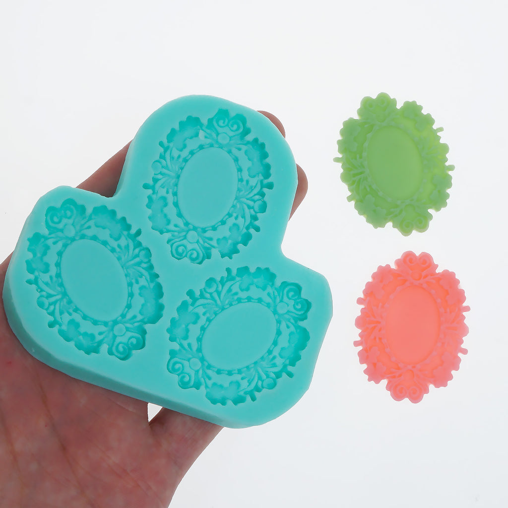 3-Cavity Silicone Cameo Setting Frame Mold Diy Chocolate Mold Cake Decoration Mold Resin Craft Making Tool 10374250