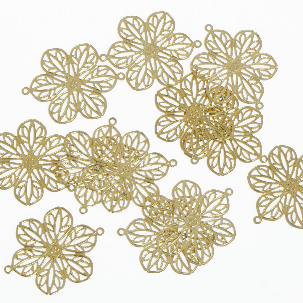 20PCS Raw Brass Hallow Flower Charm Brass Vintage Flower Connetor with 2 Holes 10381650
