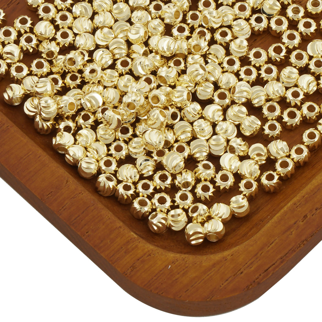 14K Gold Filled Brass Round Corrugated Beads Spacer Beads for Bracelet Necklace Jewelry Making Supply Wholesale 50pcs/bag