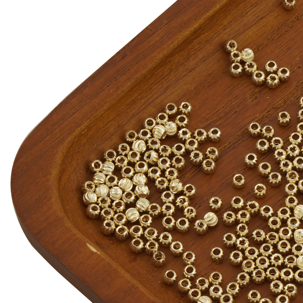14K Gold Filled Brass Round Corrugated Beads Spacer Beads for Bracelet Necklace Jewelry Making Supply Wholesale 50pcs/bag