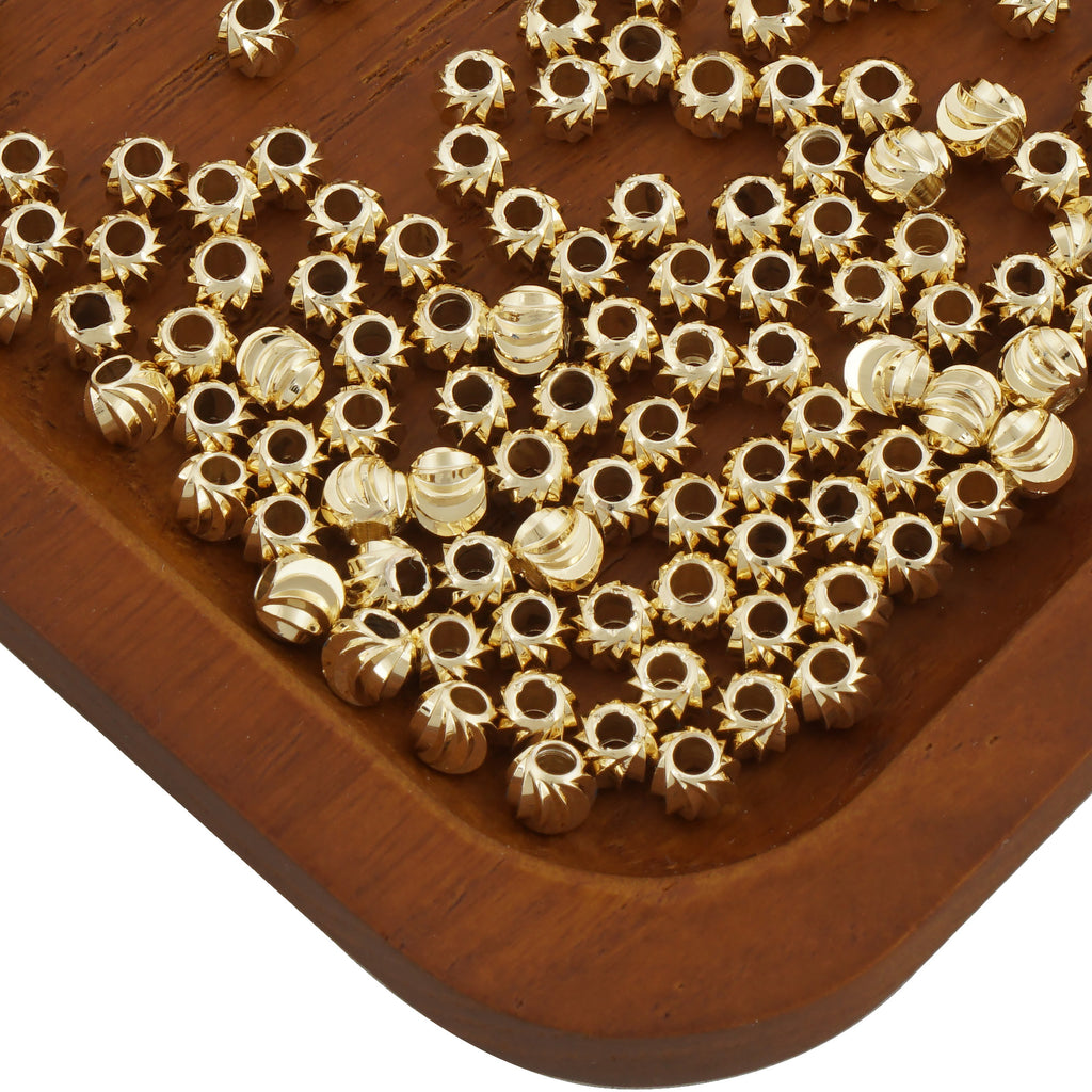 14K Gold Filled Brass Round Corrugated Beads Spacer Beads for Bracelet Necklace Jewelry Making Supply Wholesale 50pcs/bag