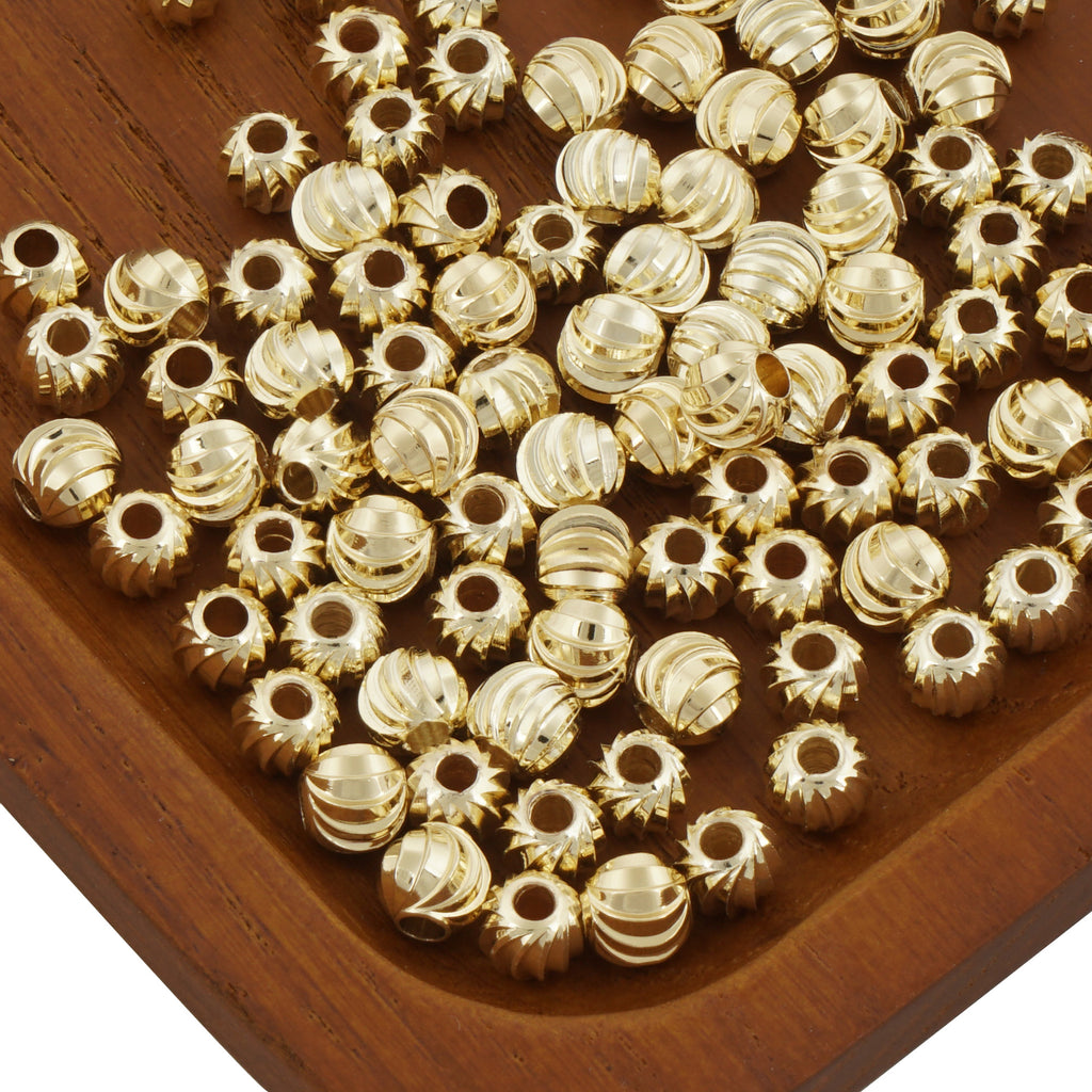 14K Gold Filled Brass Round Corrugated Beads Spacer Beads for Bracelet Necklace Jewelry Making Supply Wholesale 50pcs/bag