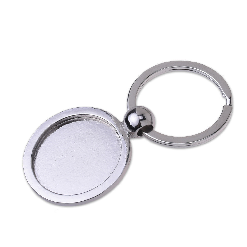 5pcs Imitation Rhodium Key Chain Blanks - Round Bezels Settings 25mm 1" Photos Charms,Diy key rings,keychain