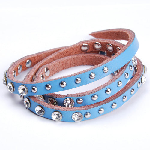 Simple fashion Blue Punk Rock Leather Rivet Studded Bracelet Chain Wristband Bangle Jewelry,sold 10pcs per pkg