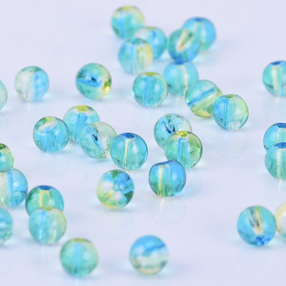 4mm Glass Round Beads Glass Ball Beads Czech Glass round small beads Jewelry Making Beading Supplies light blue 50pcs