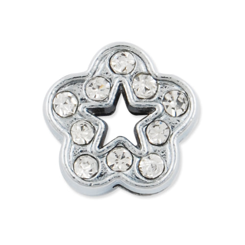 11.9MM Clear Crystal Rhinestone Flower Slider Charm Beads,Hole Sizes:8*2 MM,Rhodium Plated,lead Free and Nickel Free