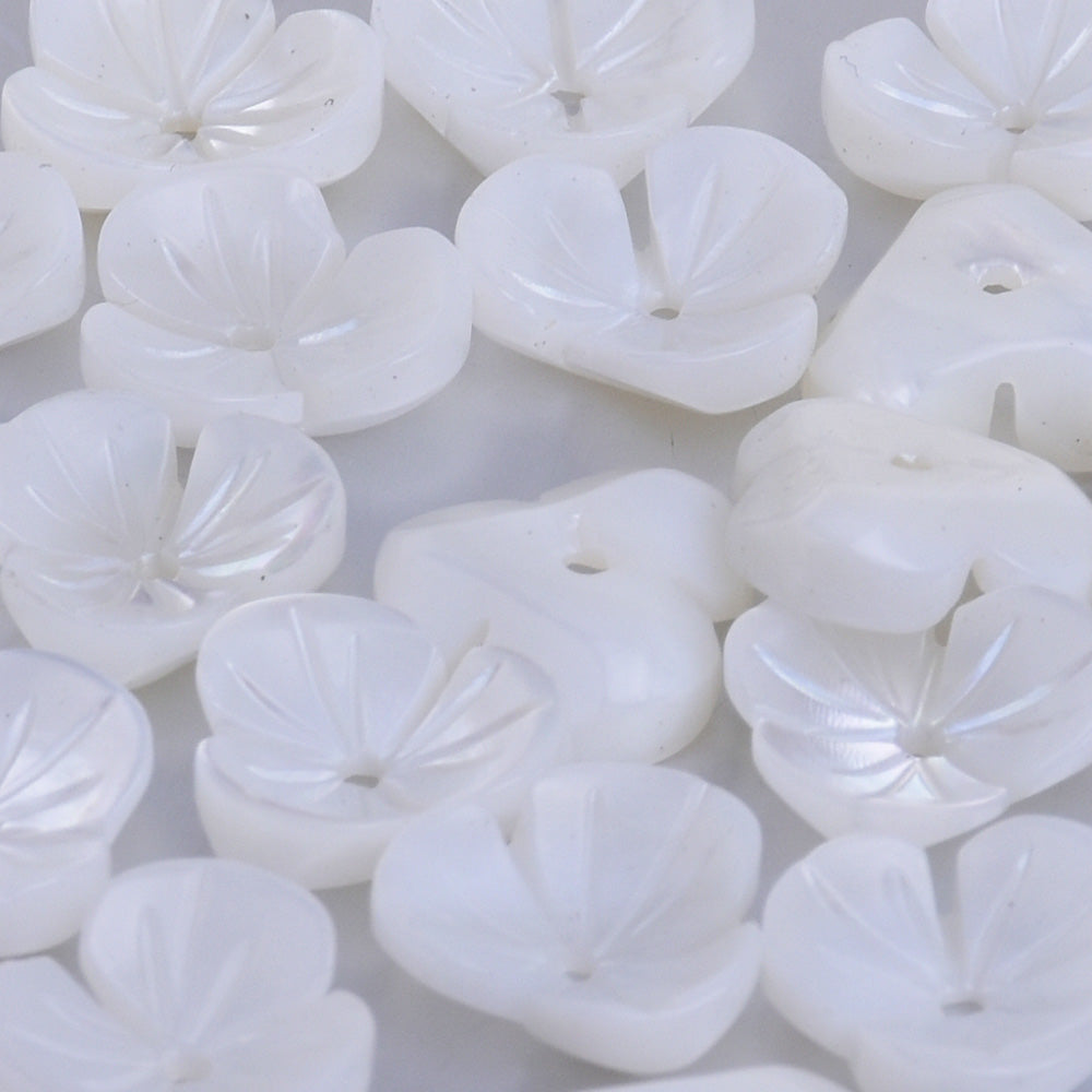 White Mother of Pearl Shell Carved 3D Flowers 10mm Flat Back Center Drilled central hole 1mm diy Shell Jewelry Making 10pcs