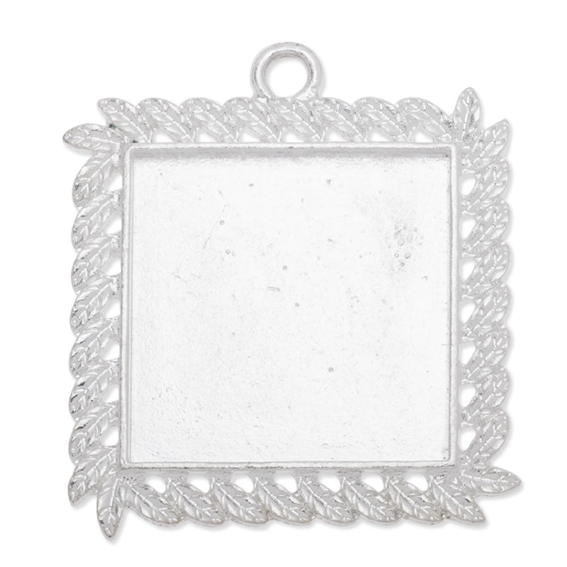 25mm(1 inch)Square Pendant trays,Zinc alloy filled,Silver plated,20pcs/lot