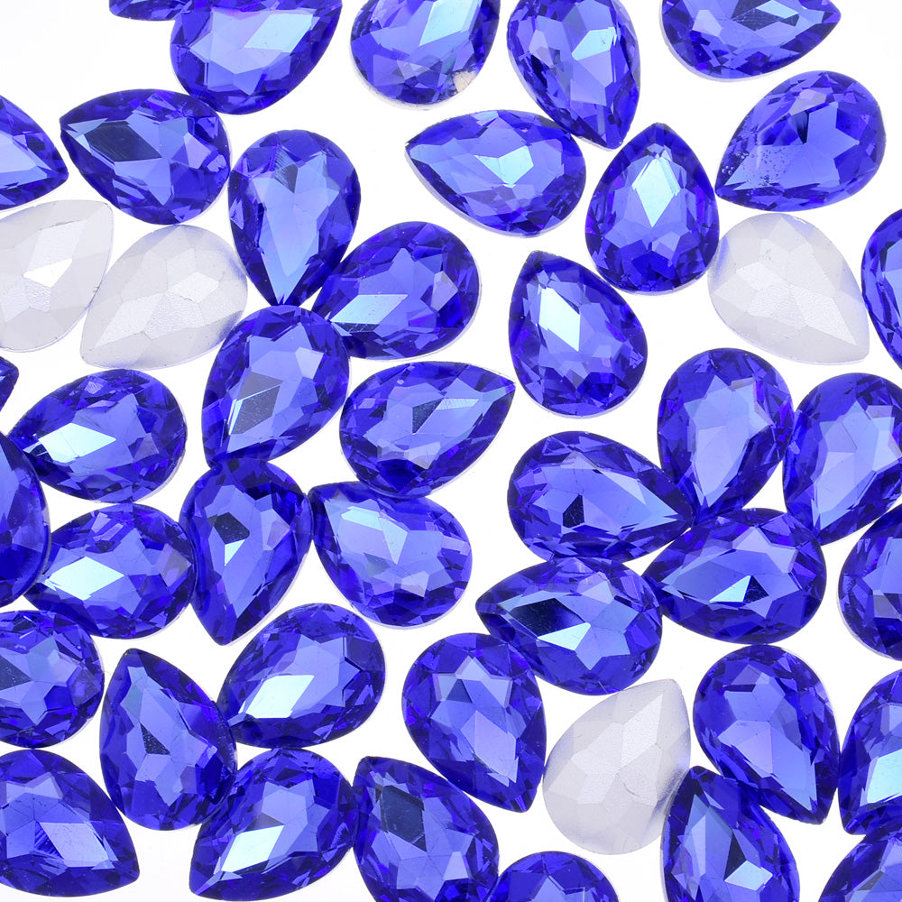 10x14mm Teardrop crystal Pointed Back Rhinestones Glass Crystal dress jewellery making shoes blue 50pcs 10184152