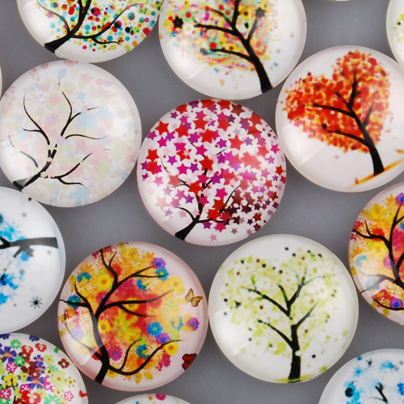 25MM Round Pattern flat-back Glass cabochon,one style multi photos,kawaii Trees,20 pieces/lot
