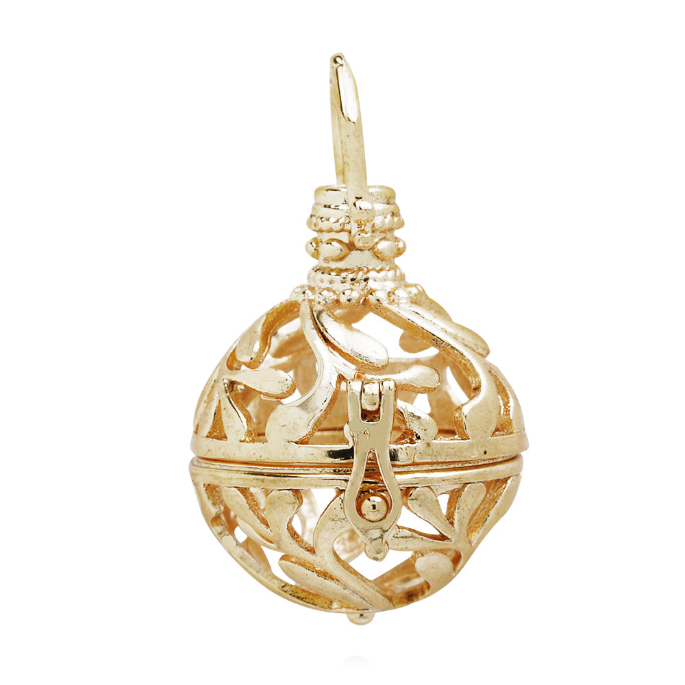 18mm Necklace Pendant Hollow Box,1pieces I8K Gold Pregnancy Peace Ball cage for 16mm beads