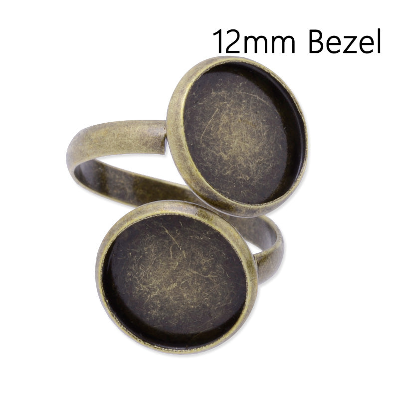 Adjustable Brass Ring Base Setting With two 12mm(inside) round bezels,antique bronze finished,20pcs/lot