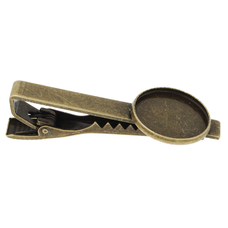 Tie Clip Bar with 18mm Round  bezel,deep size about 1.5mm,Brass filled,Antique Bronze plated,20pcs/lot