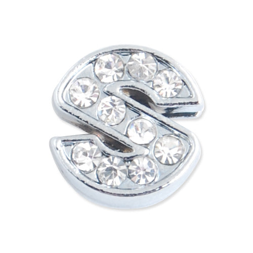 12*11.5*5 MM Clear Crystal Rhinestone Letter "S" Slider Charm Beads,Hole Sizes:8*2 MM,Silver Plated,lead Free and Nickel Free,Sold 50 PCS Per Package