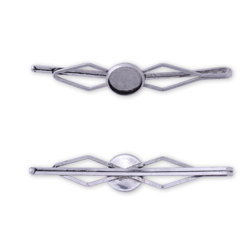 10 Round Bobby Hair Pin Clip Barrette Blanks with 12mm Bezel Hairpin Findings Antique silver