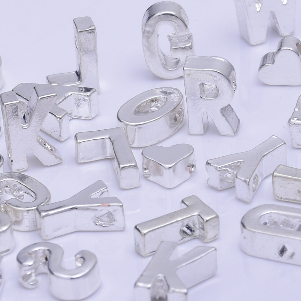 Silver Alloy Letter Pendant Charm Alphabet Initial Charm letter necklace bracelet diy accessories " I " 10*6.5*3.5mm 10pcs