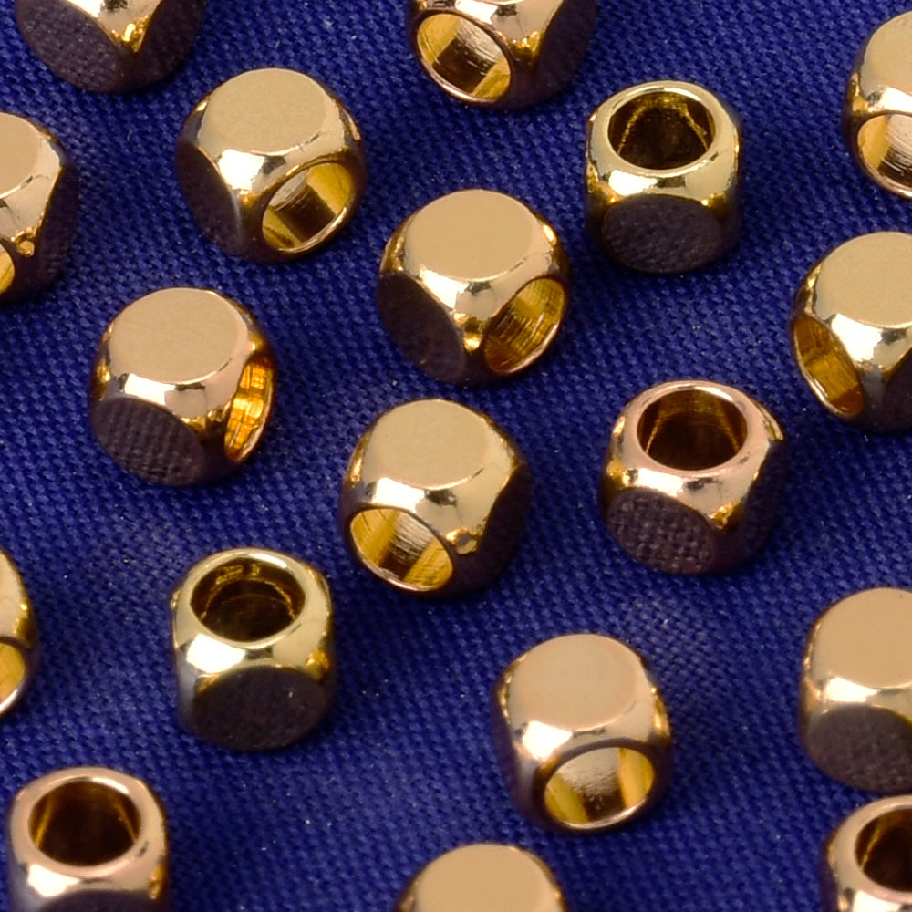 About 4*4*4MM tibetara® Brass Round Cube Beads Large Hole Spacer Beads Ready to engrave Metal Jewelry Findings plated gold 20pcs
